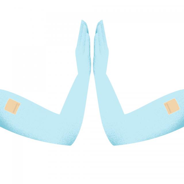 Illustration of two arms with nicotine patches giving high fives.